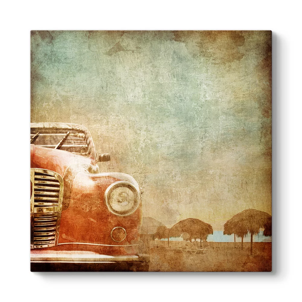 Retro Araba ve Sahil Tablosu - Model 3